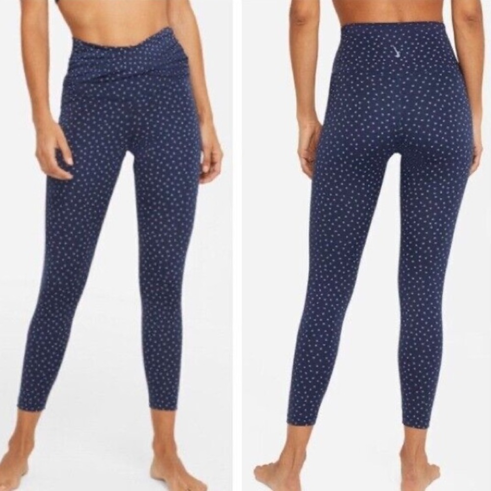 Nike Yoga Dri-Fit Women S Blue Polka Dot High Rise Twist 7/8 Cropped Tights